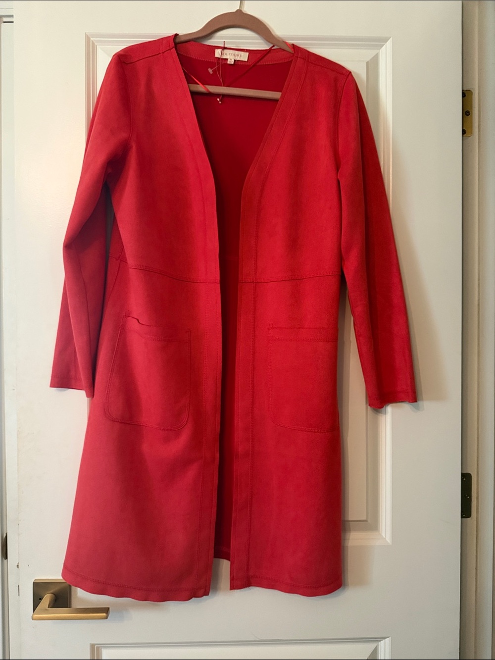 NWT Gorgeous Solitaire Women's Bright Red Open-Front Blazer Light So Soft Suede